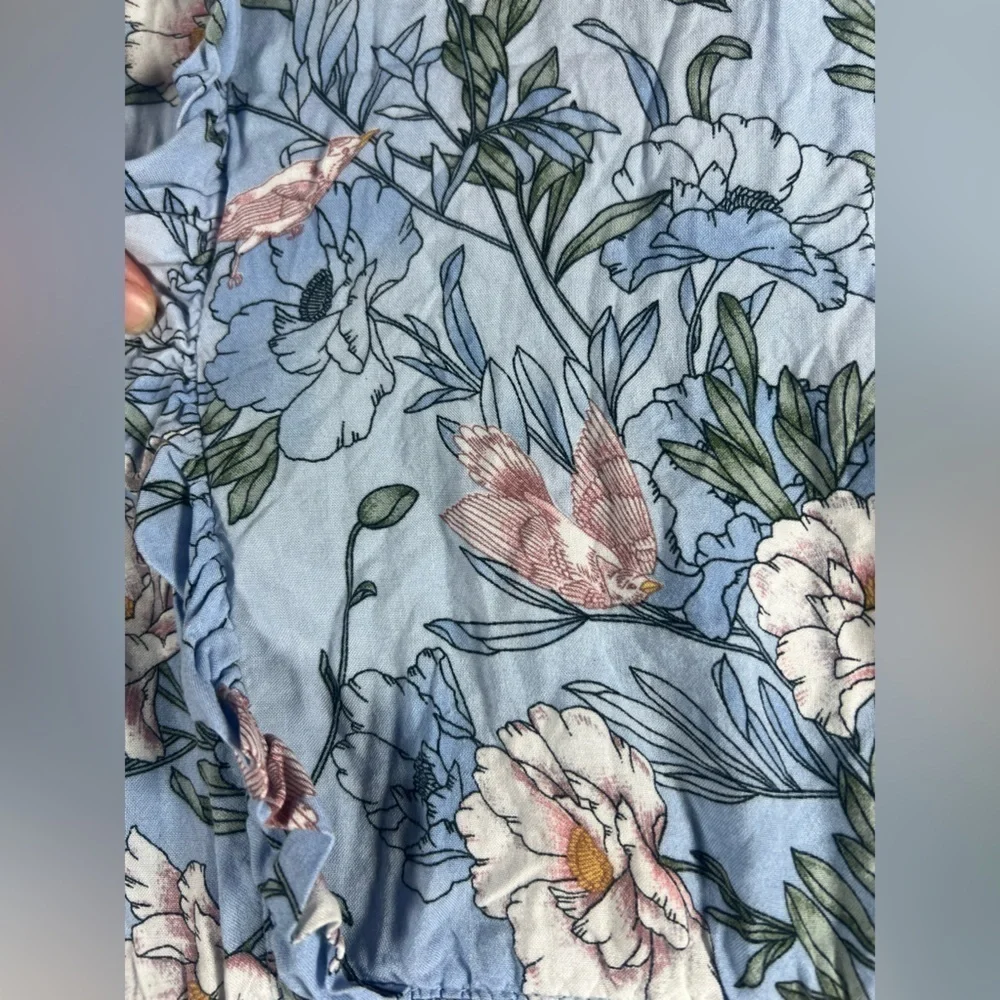 BYRD New York Midi Floral Bird Tiered Ruffle Skirt Large